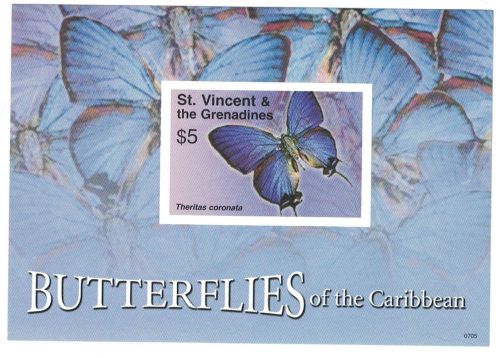 St vincent - butterflies of the caribbean 2007 - sc 3570 s/s mnh imperforate