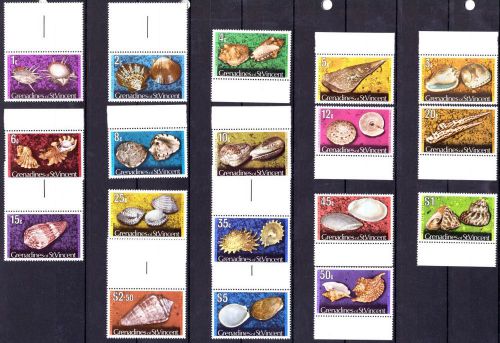 St vincent and grenadines 1974  shells mi32i-49i vf mnh complete set of 18 stamp