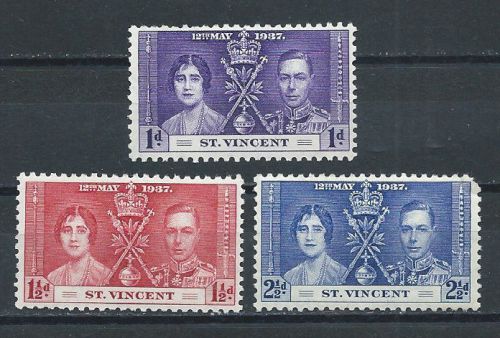 ST. VINCENT , QUEEN MARY &amp; GEORGE VI , CORONATION , 1937 , SET OF 3 , PERF , MNH