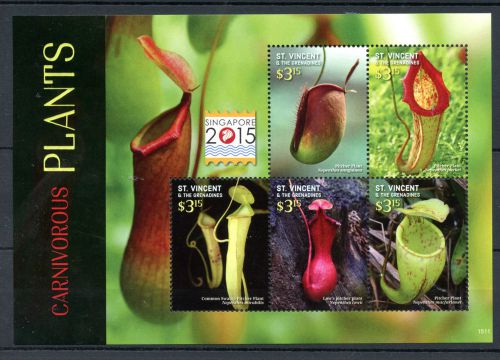 St Vincent &amp; Grenadines 2015 MNH Carnivorous Plants Singapore 2015 5v MS Flowers