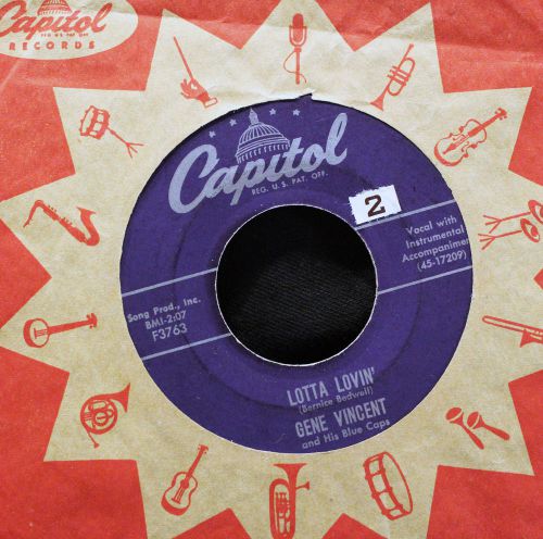 Gene Vincent-Lotta Lovin-Wear My Ring-Capitol F3763-Capitol Sleeve-1957 Rock!!!