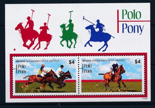 [33221] bequia st. vincent 2011 animals horses polo mnh sheet