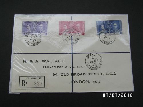 St vincent stamps - first day cover - coronation 1937 - sg146-148 - 99p start