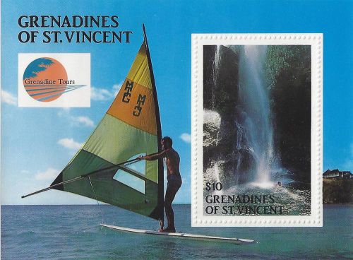St. vincent unissued souvenir sheet windsurfer / waterfall mnh cv $10++ est.