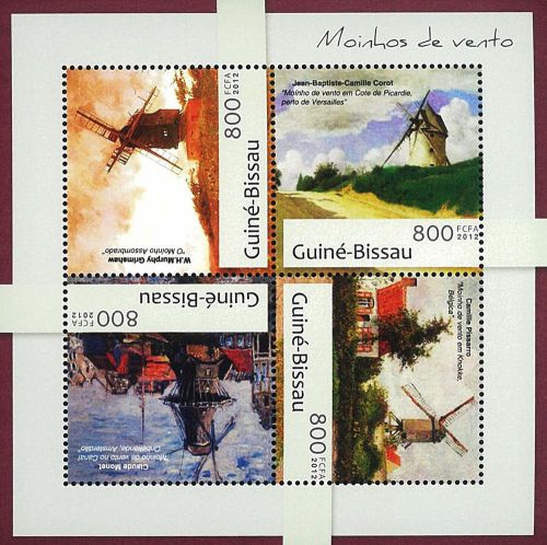 Guinea bissau 2012 stamp, gui1216a moinhos de vento,windmill art,s/s