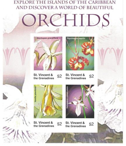 St Vincent - Flowers, Orchids, 2007 - Sc 3571 Sheetlet of 4 MNH IMPERFORATE