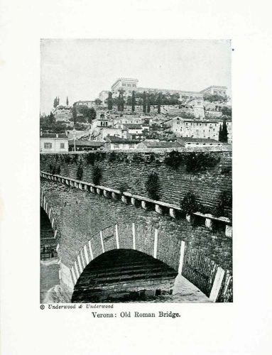 1924 Print Verona Vento Italy Roman Bridge Old Stone City Town Europe XGWA9