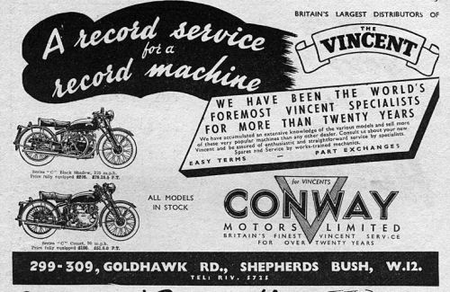 1950 Vincent Black Shadow &amp; Comet Series C Motorcycles Original Ad