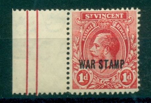 1d mint definitive St Vincent stamp with selve-edge overprinted WAR STAMP
