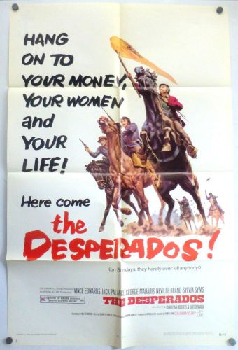 Western The Desperados ORIGINAL 1960s 1 Sheet Movie Poster Vince Edwards