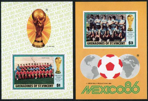 GRENADINES of ST. VINCENT 1986 World Cup Football Champs, 2 x MIN SHEETS, MNH