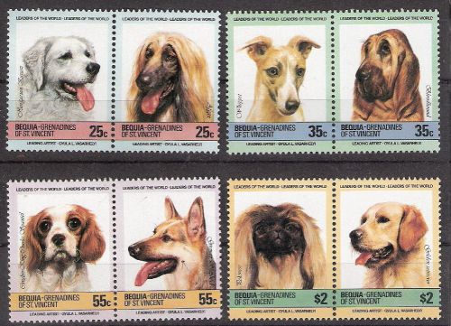 St Vincent Bequia 1985 Dogs Complete Set Se-Tenant Pairs MNH (SC# 178-181)