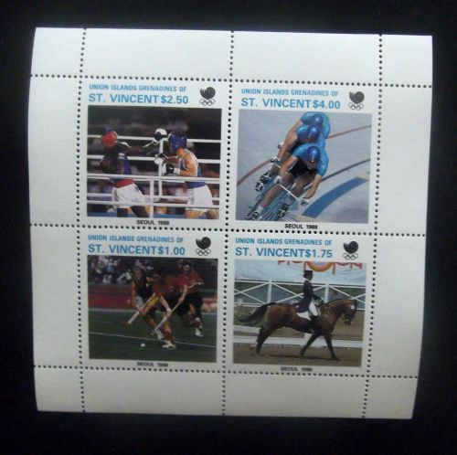 St vincent-seoul olympics 1988-four stamp minisheet-mnh