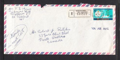 St. vincent scott 377 - 1976 registered cover to canada