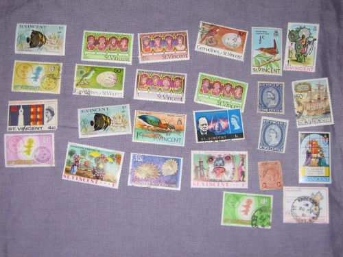 St Vincent Job lot Off paper postage stamps used
