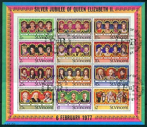 St vincent 1977 qeii silver jubilee used sheetlet
