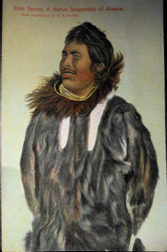 1908 &#034;John Spoon, Native Desperado of Alaska,&#034; F.H. Nowell Tinted Photo Postcard