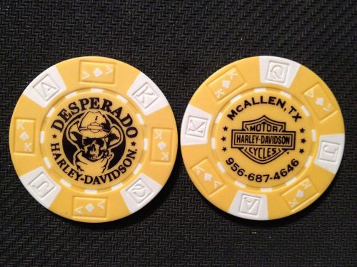 Harley Davidson Poker Chip (Yellow &amp; White) &#034;Desperado H-D&#034; McAllen, Texas