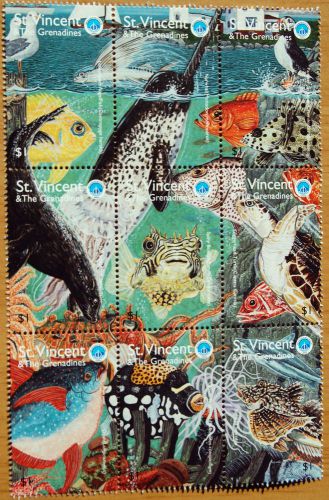 International Year Of The Ocean UNESCO St Vincent Block Of Nine Stamps MNH Fish
