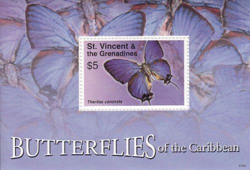 St-vincent grenadines mnh sc 3570 souvenir sheet value $ 4.00 us $$ butterflies