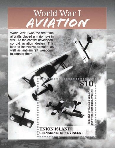 Union Island of St Vincent - World War I Aviation 2015 - 1501 S/S MNH