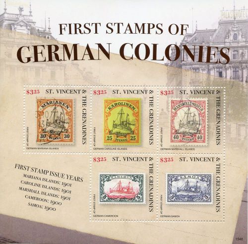St Vincent &amp; The Grenadines 2015 MNH First Stamps German Colonies 4v M/S II
