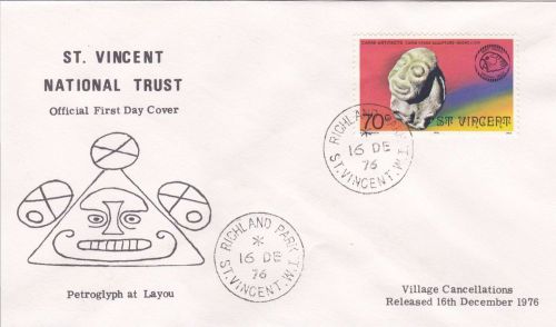 16/2/1976 st. vincent fdc - national trust - petroglyph at layou #7