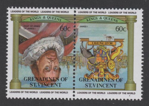 St vincent. kings &amp; queens. 60c pair with inverted imprint error. unmounted mint